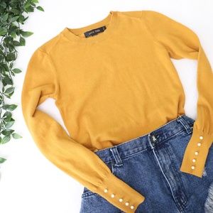 Love Tree Yellow Pearl Sleeve Detail Sweater